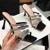 Summer New High Heels Women's Fashion Square Head Crystal Metal Buckle Anti-slip Wear-resistant Stiletto Sandals