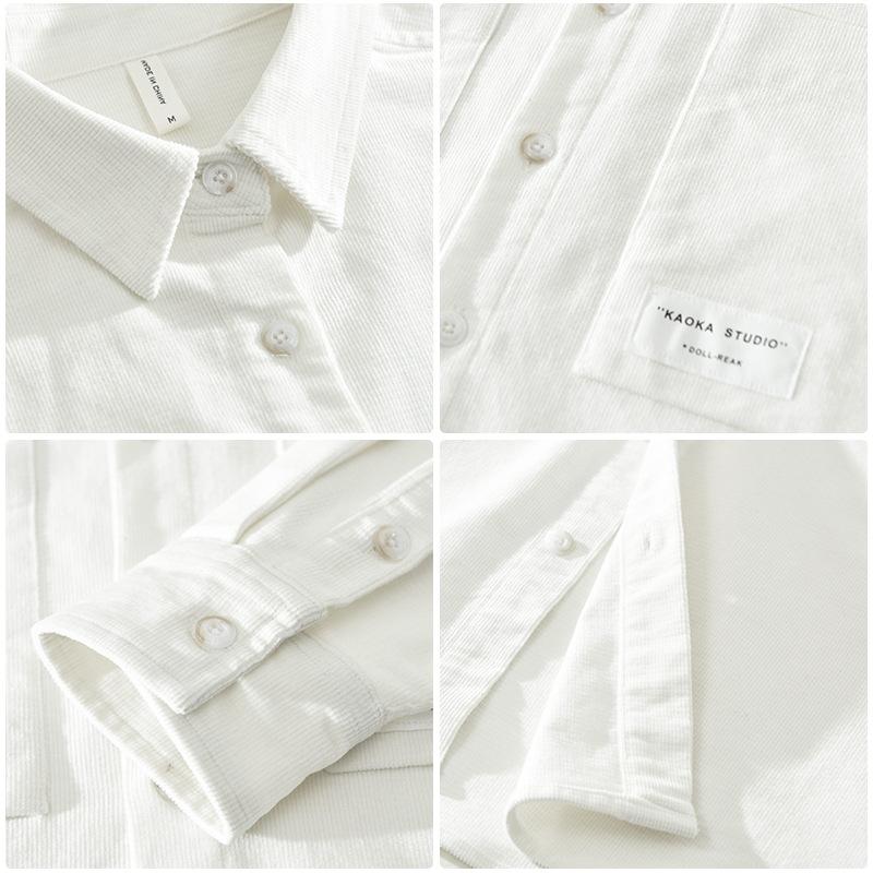 Spring/Autumn Long Sleeve Shirts for Men Vintage Japanese Style Corduroy Shirt Loose Top Square Double Pocket Casual Shirts