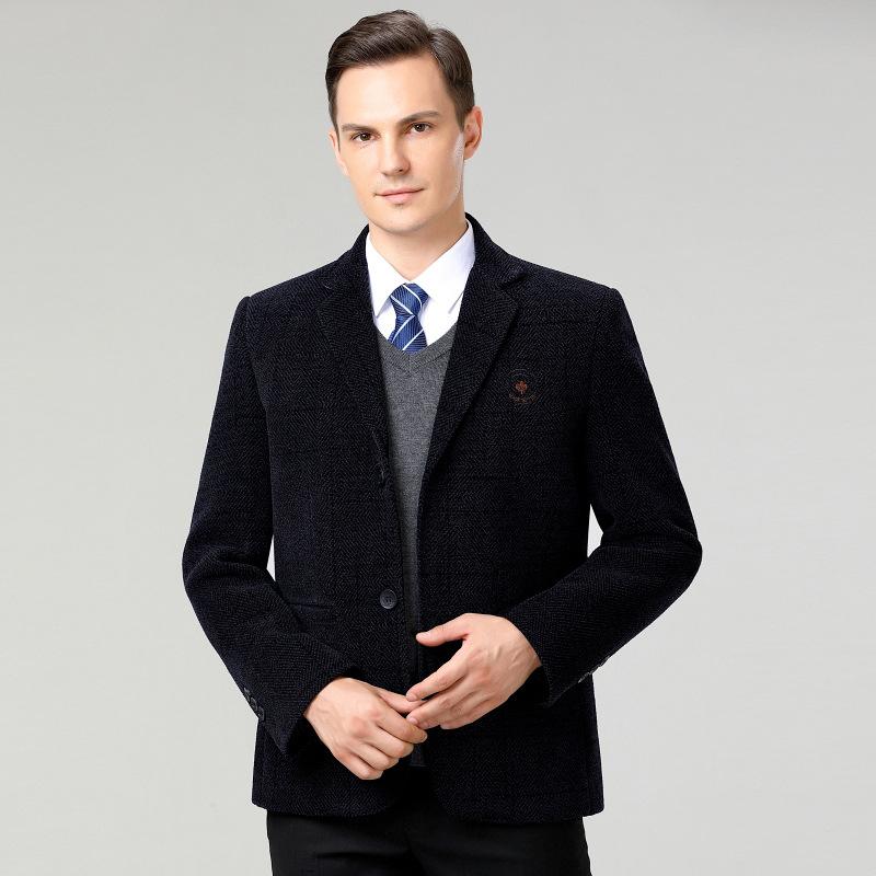 Middle-aged and elderly men's coats, spring and autumn mid-length woolen coats, dad's autumn and winter suit collar, fashionable warm jackets