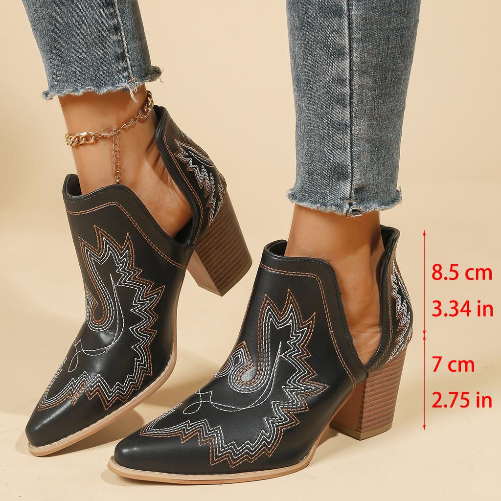 V-mouth short tube pointed Martin boots European and American foreign trade large size embroidered women's western cattle and naked thick heel C