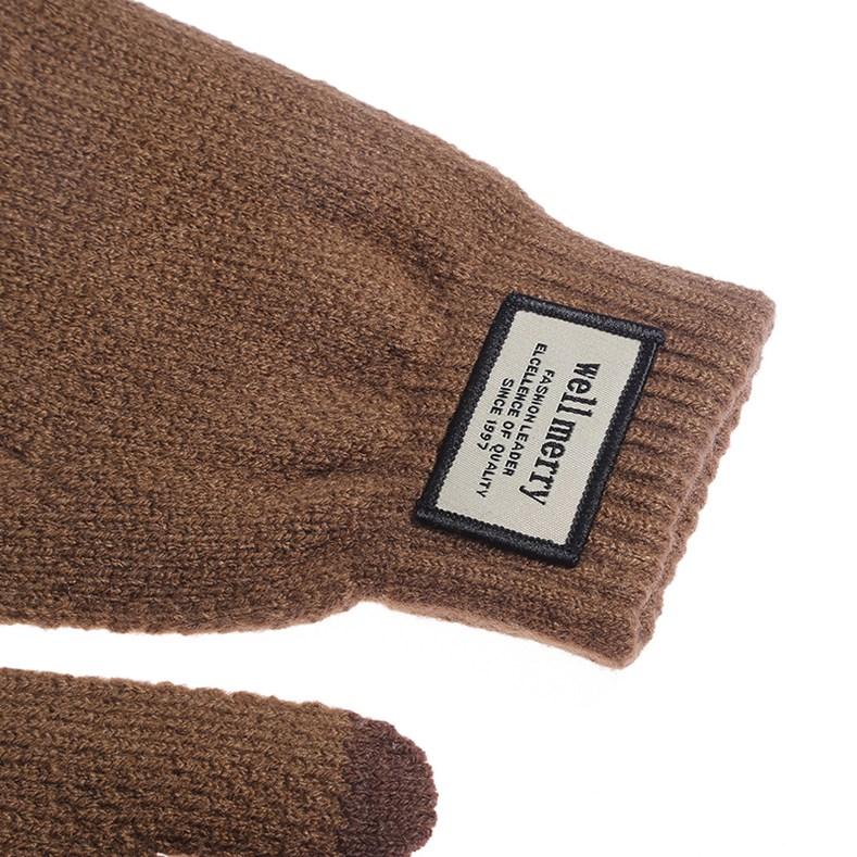 Autumn And Winter Men Padded Thicken Jacquard Touchscreen Gloves Warm Wool Gloves for Cold Weather