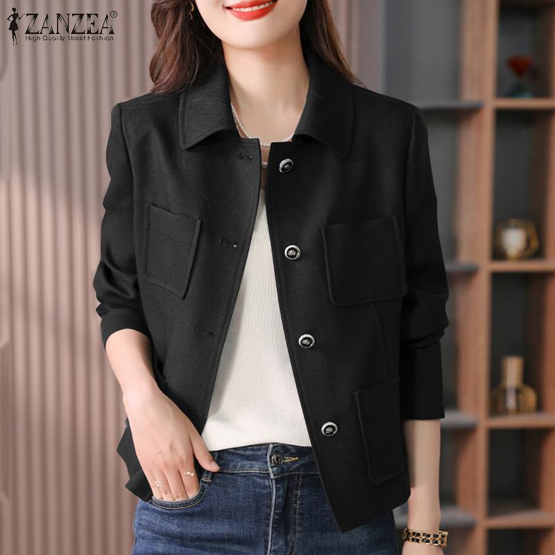 

ZANZEA Женская повседневная блузка-кардиган с отложным воротником и длинными рукавами