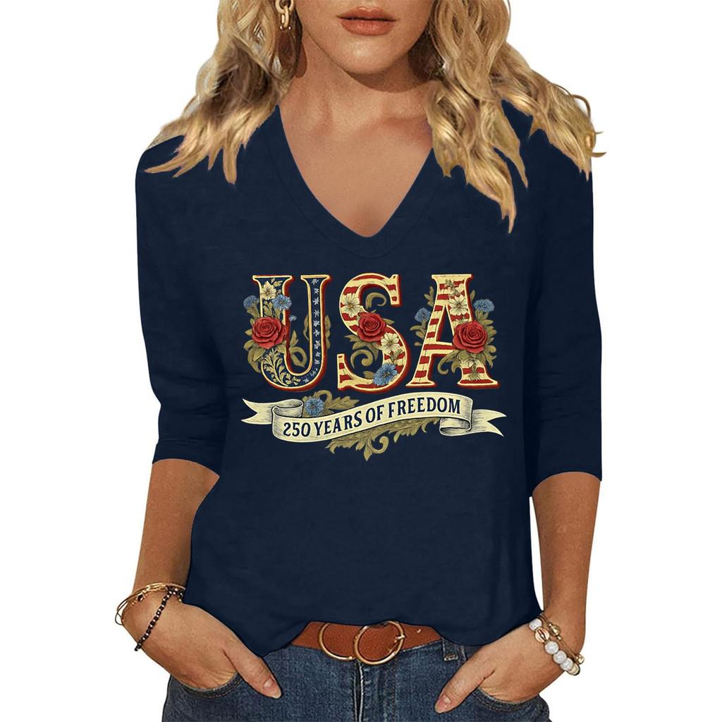 Women's Fashion Casual Independence Day Print Top