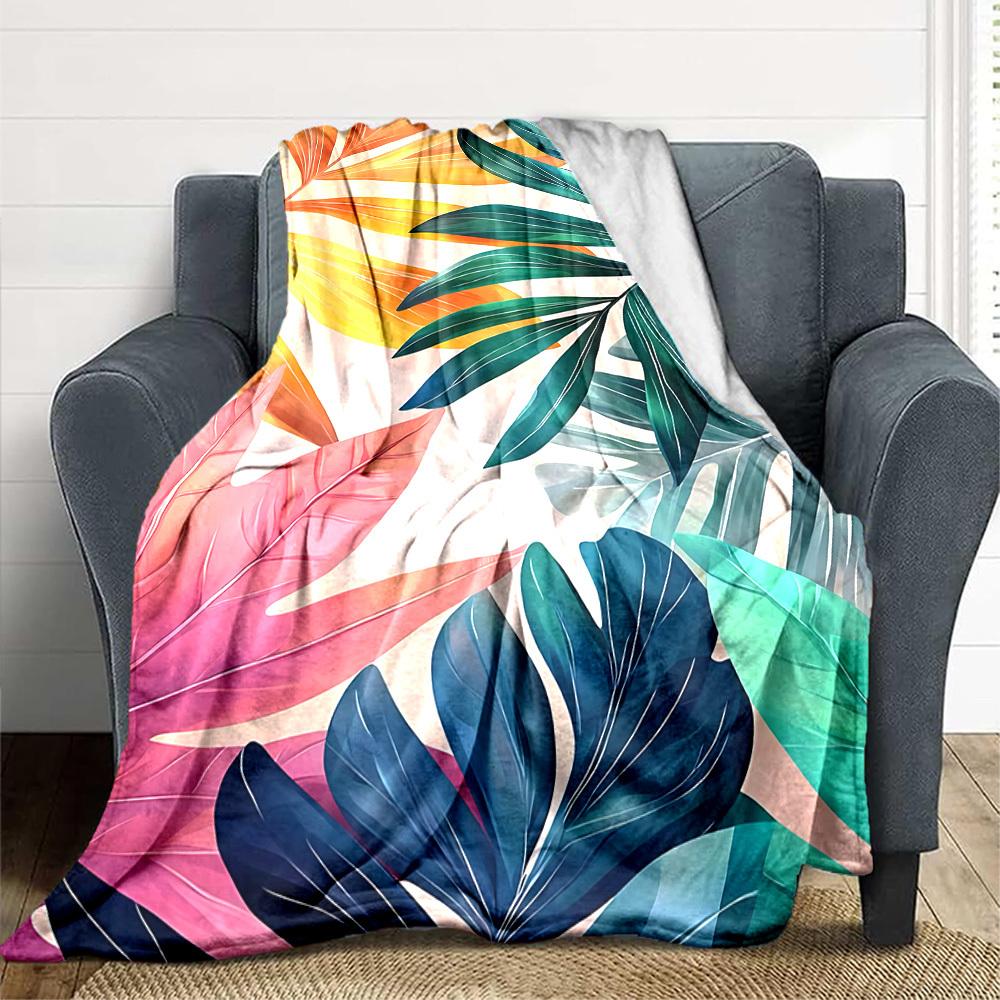 1pc Tropical Leaves Blanket Warm, Cozy, And Soft, Suitable for Sofas, Beds, Cars, And Office Use.Perfect for Camping And Travel, Making It a Great Gif