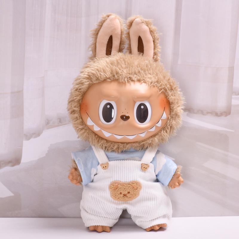 38cm Labubu Plush Doll Casual Outfit Set with Hat (Clothes Only)