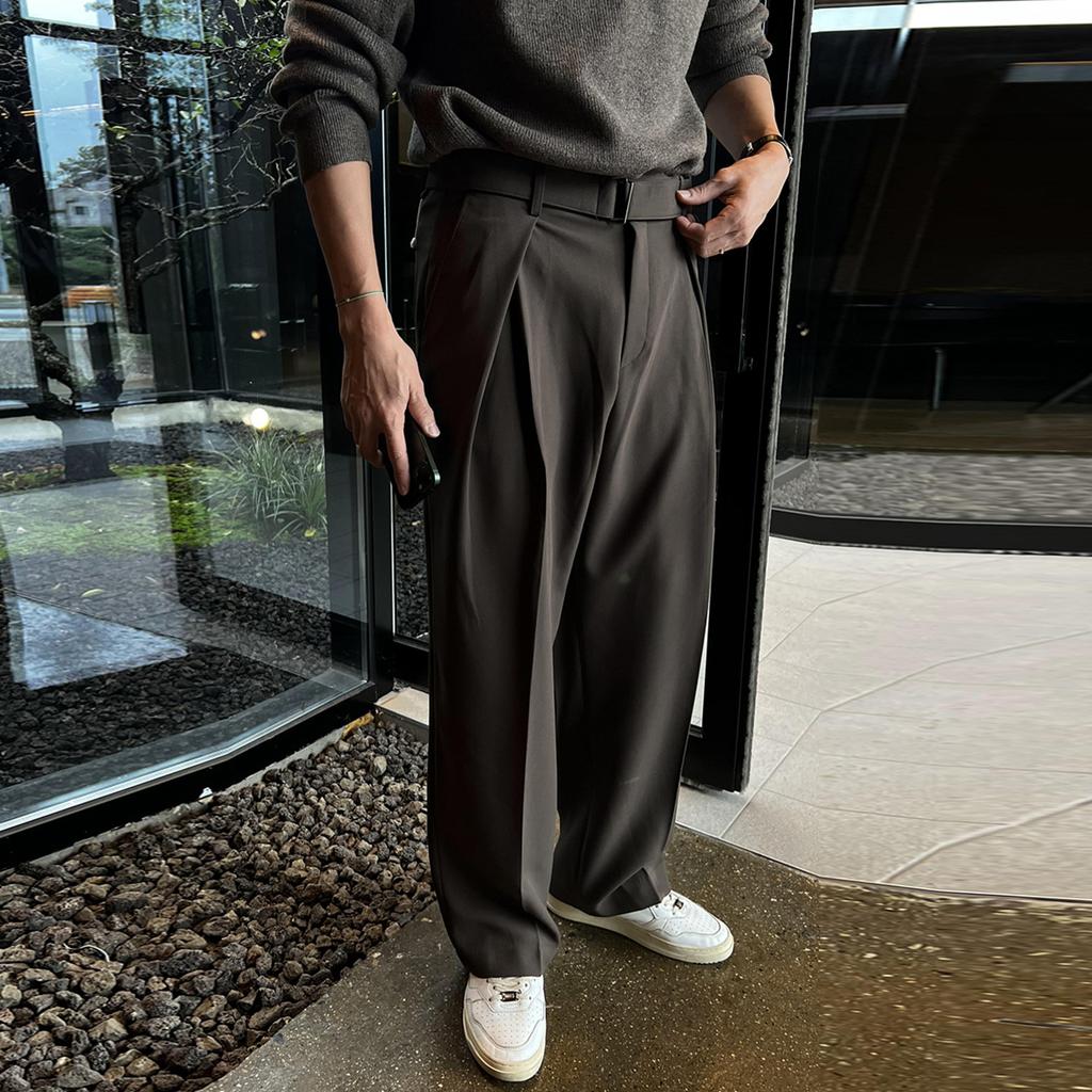 High-end Light Luxury Trousers Men's Spring and Autumn Commuting Versatile Retro Pleated Loose Straight Casual Wide-leg Trousers