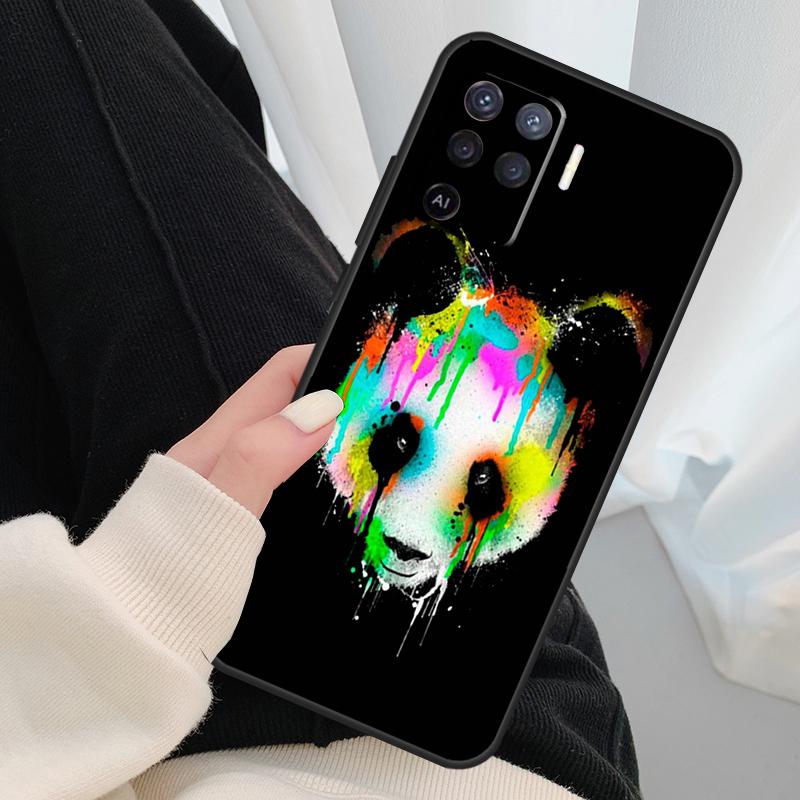 Cartoon Panda Case For Oppo A54 A74 A94 A18 A57 A17 A77 A38 A58 A78 A98 A80 A60 A40 A96 A76 A16 A15 A5 Pro