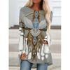 Western Aztec Ethnic 3D Print Langermede T-skjorter Bohemian Women Vintage Fashion T-skjorte Oversized Streetwear T-skjorter for kvinner Topper