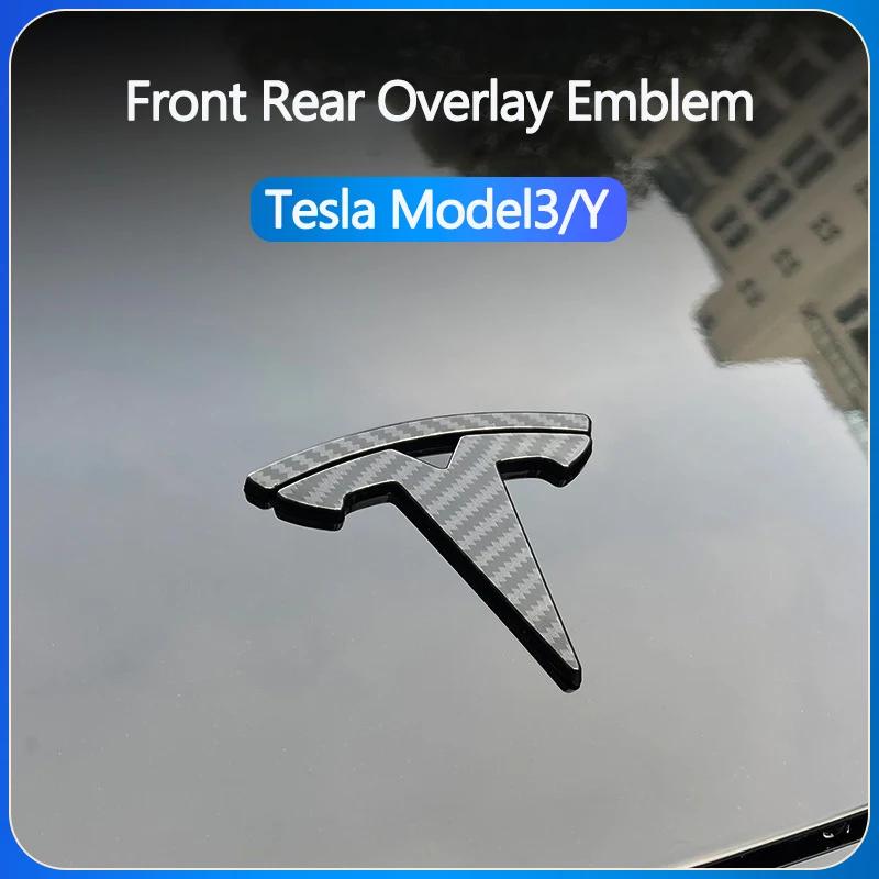 FOR Tesla Model 3 Model Y ABS Car Overlay Sticker Front Hood Cover Emblem Steering Wheel Rear Trunk Badge Modified Decoration