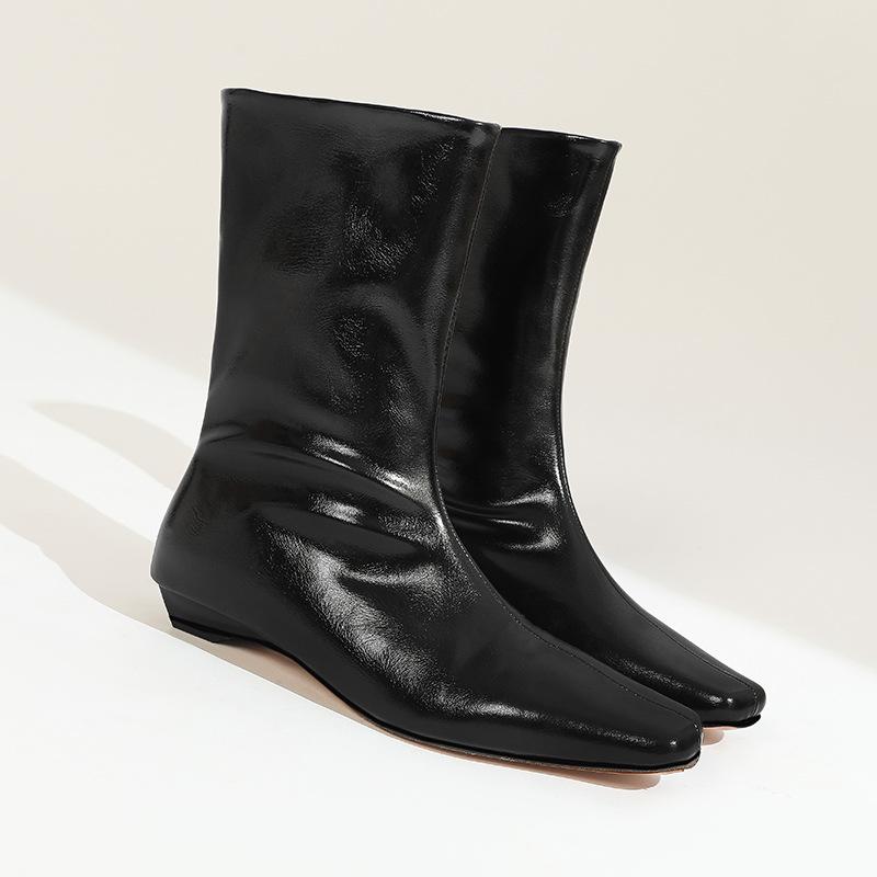 

Ботильоны на танкетке, короткие, женские, осенне-зимние, новая модная ретро-универсальная модель, тонкие ботинки с маленьким квадратным носком, тренд 40 чёрный