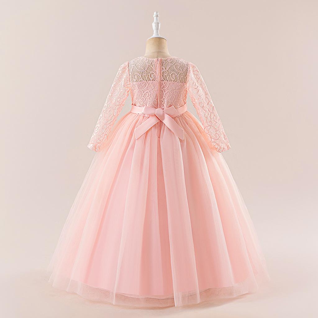 Flower Girl Princess Dress For Weddings Summer Kid Formal Bow Long Gown For School Evening Party Children New Year Cloth D0033S