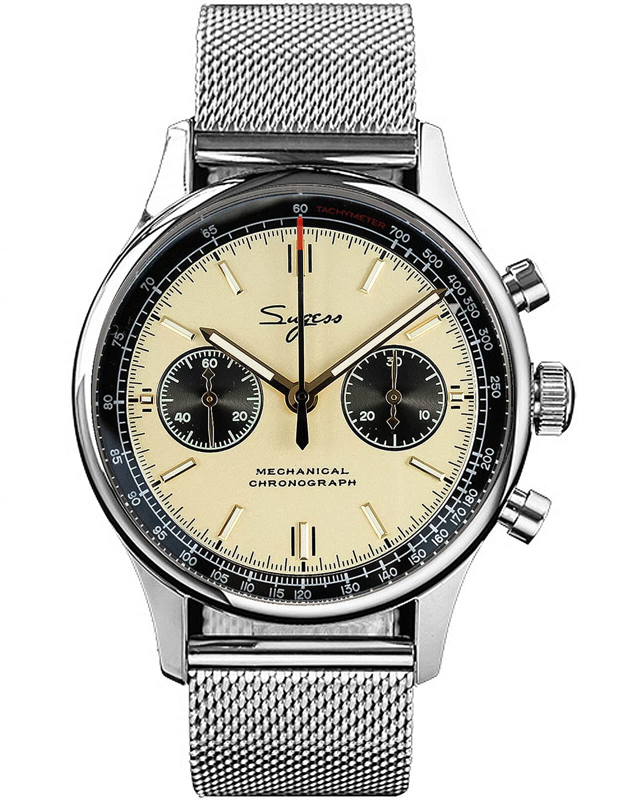 

Sugess 40мм Золотий Лебедина Шийка Міланська Сітка Шампань Панда Механічний Хронограф Чоловічий Годинник Seagull 1963 SUPANK030SN, Срібний, 40мм, Браслет