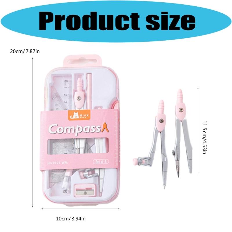 Complete Plastic Geometry Kits With 9 Essential Tools Including Compass Rulers For Precise Technical Drawing