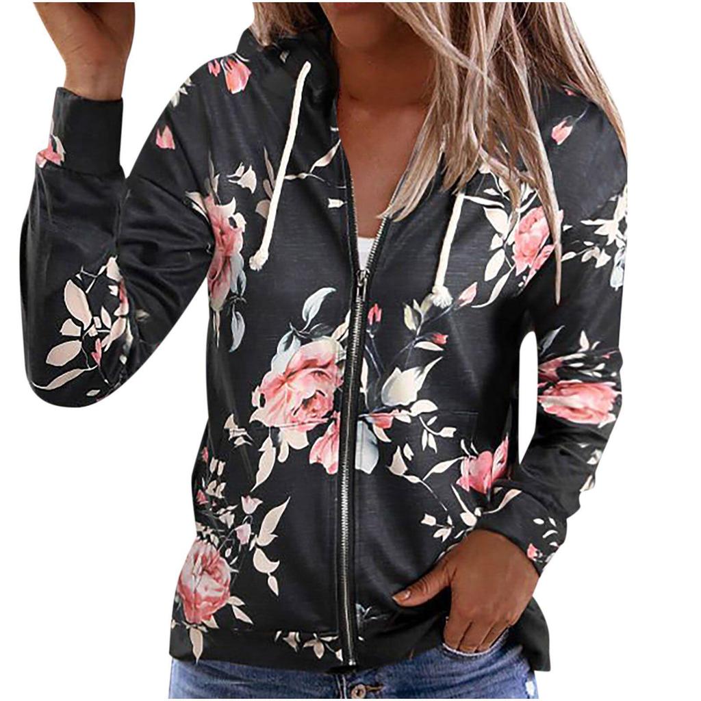 Damen-Kapuzenpullover mit Reißverschluss und europäischem und amerikanischem Herbst-/Winter-Print