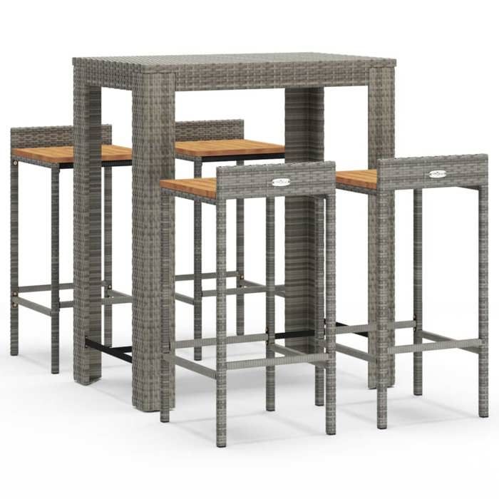 VidaXL Garden Bar Set 5 Pcs Grey Poly Rattan/solid Acacia Wood, Bar Table Set, Pub Set, Set 3187709