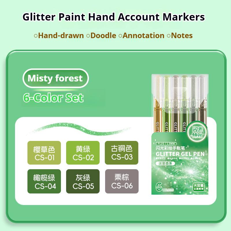 

6Colors/set Metallic Glitter Gel Pens For Scrapbook Journals Drawing DIY Colored 1.0mm Ink Markers Super Shining Glitter Gel Pen
