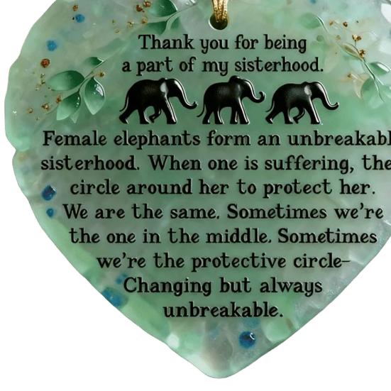 Elephant Sisterhood Keepsake Ceramic Round/Heart Ornament Elephant Friendship Hanging Ornaments Gift for Best Friends