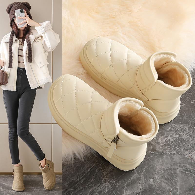 Fur integrated snow boots new winter piled thickened cotton boots Harbin cotton shoes