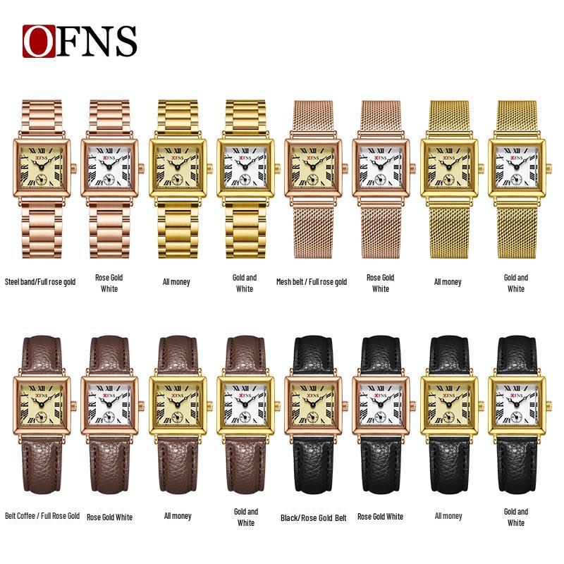 OFNS Women's Classic Luxury Retro Square Quartz Watch with Roman Numerals