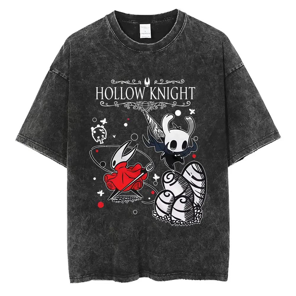 Washed Vintage Game Hollow Knight Merch T-shirt Men Women Casual Oversized Cotton T-shirts Male Cosplay Cartoon Lover T Shirts