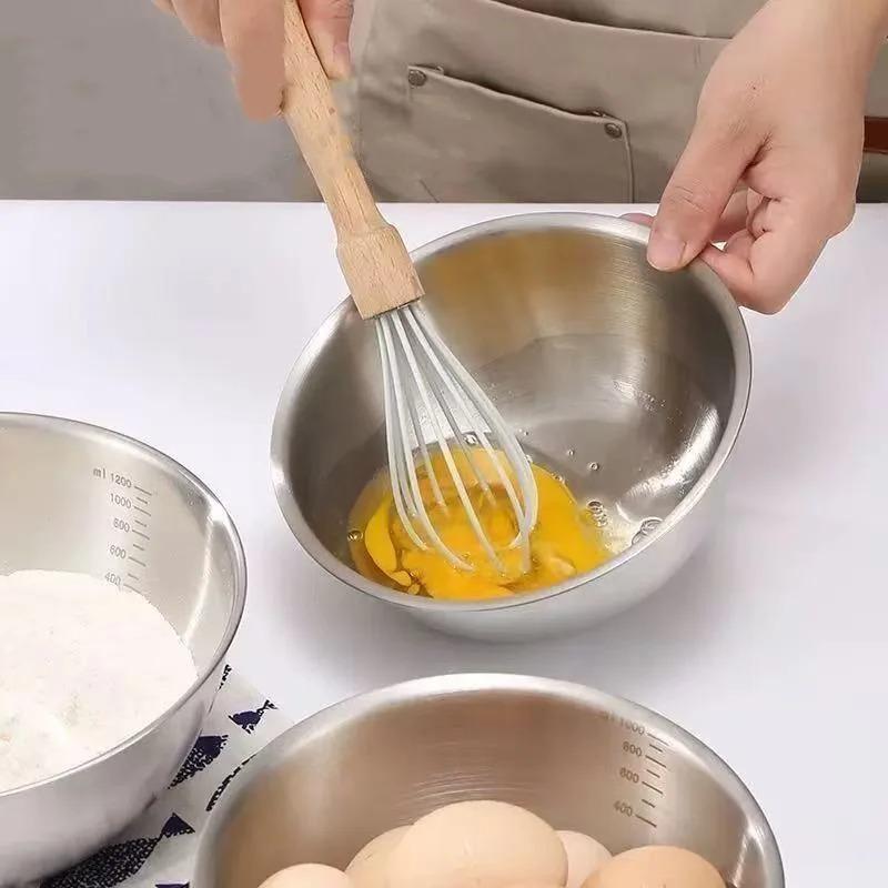 Steel Mixing Bowl Set with Measuring Marks-Large Capacity Non-Slip Base for Cooking,Baking &Food Storage,Essential Kitchen Tools