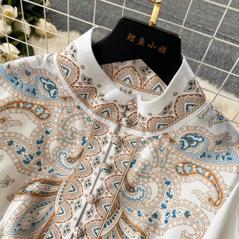 Hikigawa Chic Móda Ženy Elegantní Stojáček S límcem Přepásaný Úzký Pas Šaty Vintage Single Breasted Print Vestidos Mujer