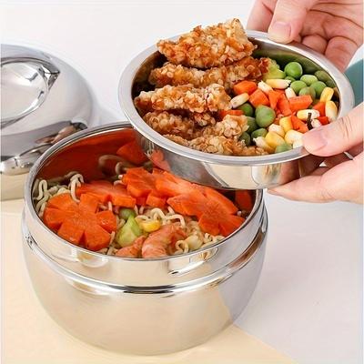 Fiambrera redonda portátil de acero inoxidable de alta calidad, contenedores de almacenamiento de alimentos para alimentos calientes con aislamiento térmico, caja bento