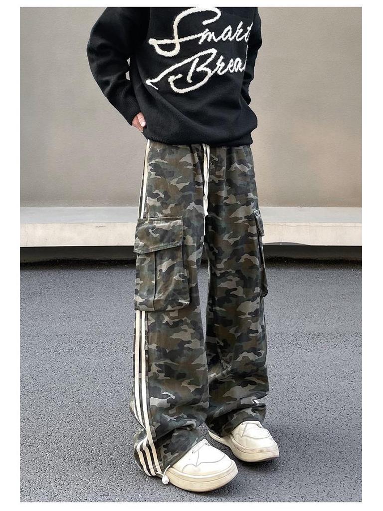 Men's Trendy Retro Vibe Distressed Camouflage Overalls - Slim, Straight, Flared Long Pants