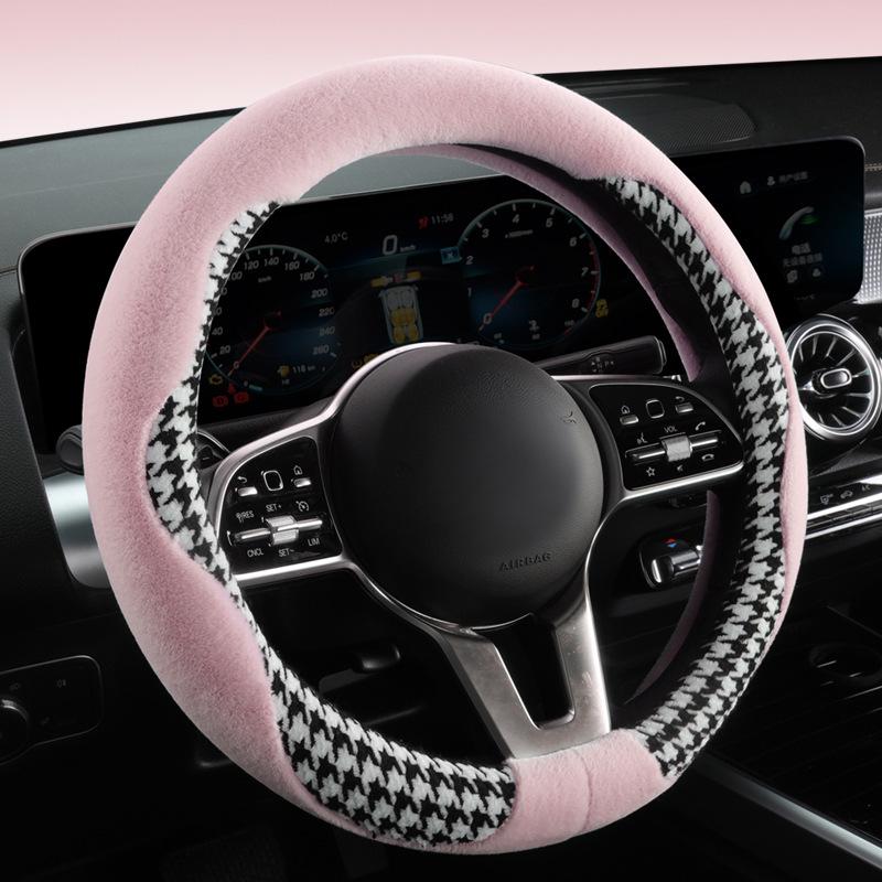 LSY Winter Houndstooth Plush Steering Wheel Cover