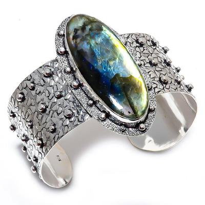 Labradorit Vintage Štýl 925 Rýdze Striebro Pozlátené Striebrom Drahokamový Šperk Nastaviteľný Náramok Manžeta Pre Darček Jej