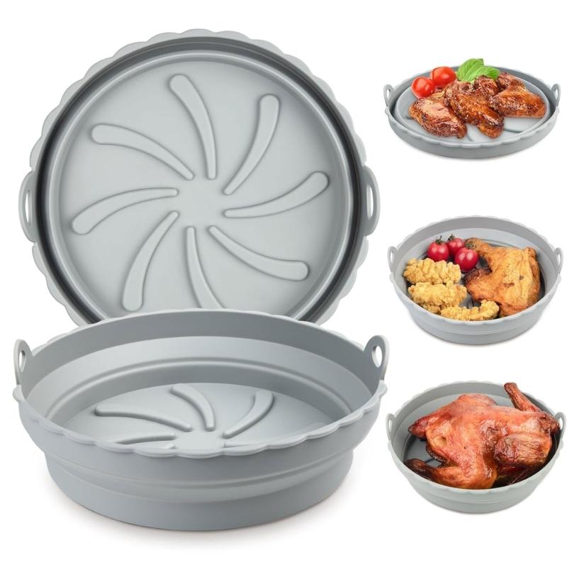 2Pcs Silicone Mould for Hot Air Fryer Foldable Air Fryer Silicone Pots Reusable Non-Stick Air Fryer Silicone Mould