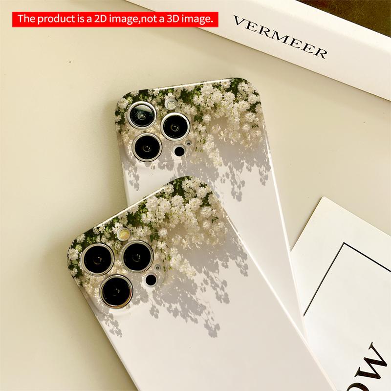 2DFlat White Flower Shadow Phone Case All inclusive film hard iPhone case, compatible with iPhone 18 Pro Max 17 16 15 14 13 12 11