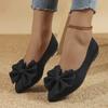 Flat-bottomed fly-woven single shoes 2025 new large-size pointed head shallow mouth bow foot cover four-season comfortable Doudou shoes women