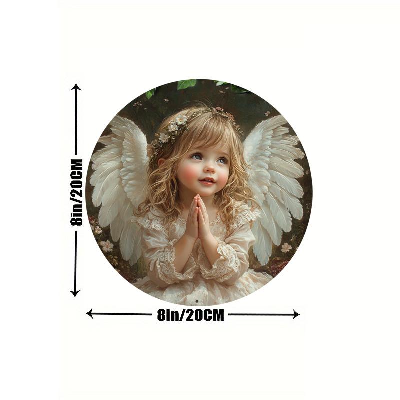 1 Stück runde 2D-Wandkunst aus Holz mit Engelsmotiv, ideal für Tür, Wand, Zuhause, Zimmer, Bauernhaus, Straße, Geschäft, Garage, Bar, Garten und Kaffeehaus-Dekoration
