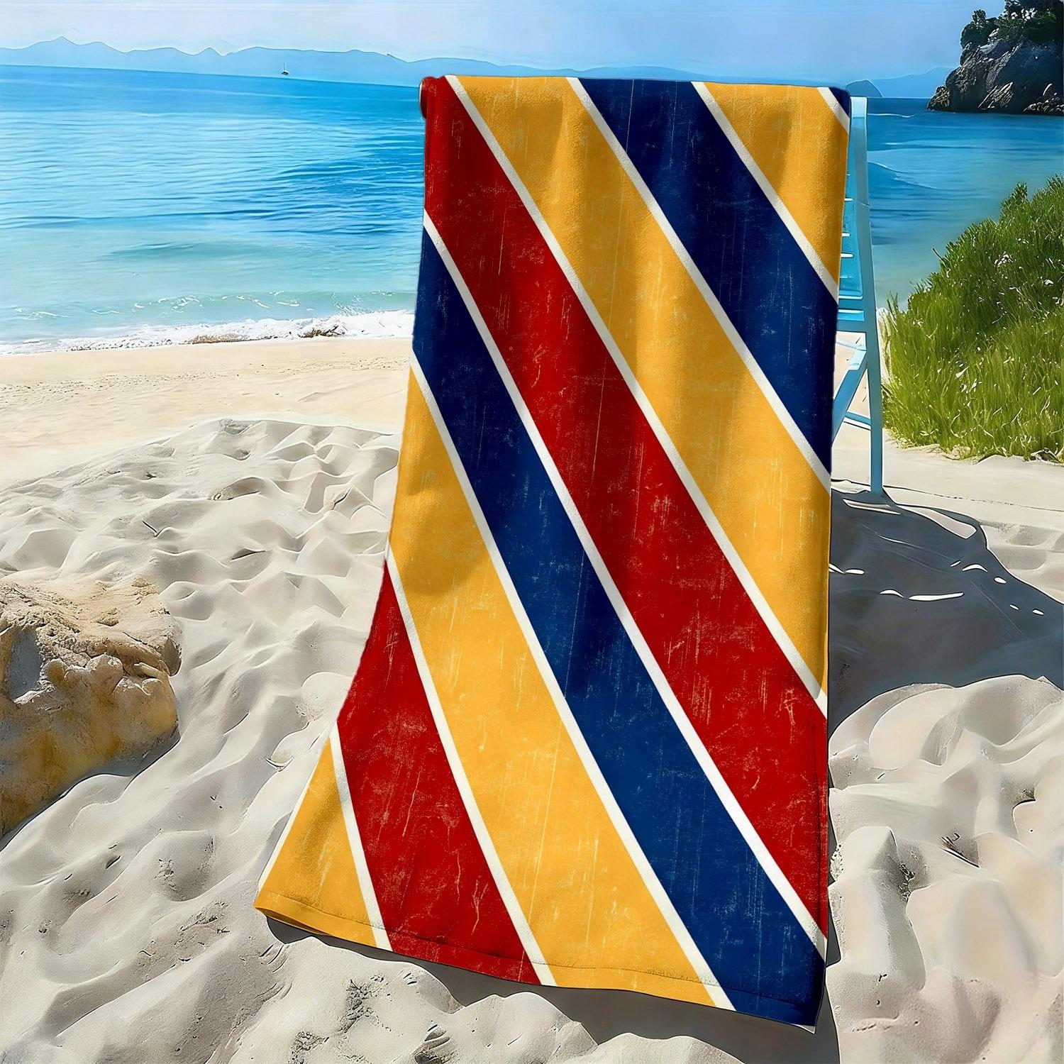 

Retro three-color herringbone pattern polyester microfiber beach towel is highly absorbent, suitable swimming and beach outings W30*H60(CM)