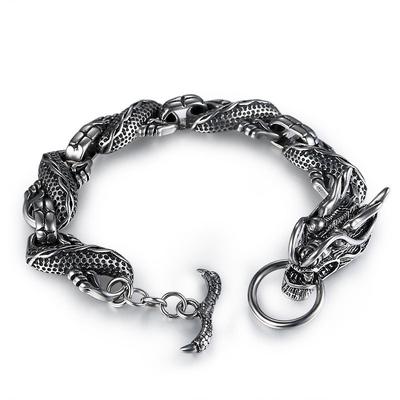 Vintage Punk Alloy Dragon Men Bracelet Metal Chain Hand Chain Fashion Jewelry Gift for Men