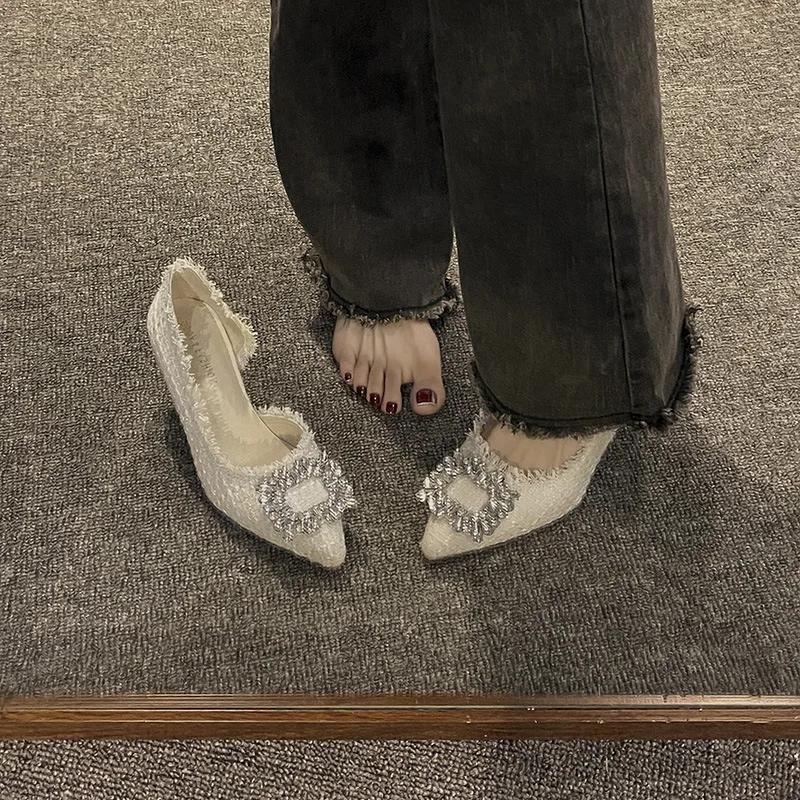 Elegant Women High Heels Luxury Rhinestone Women Sandals Fashion Pointed Toe Party Wedding Shoes Designer Sexy Women Dress Shoes