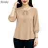 ZANZEA Blusa informal holgada de color liso con cuello redondo y mangas 3/4 para mujer