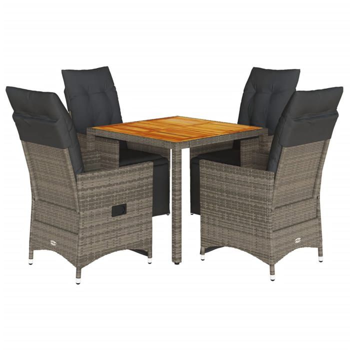 VidaXL Garden Bistro Set 5 Pcs Grey Cushions Poly Rattan, Garden Bistro Set, Balcony Set, Set 3276886