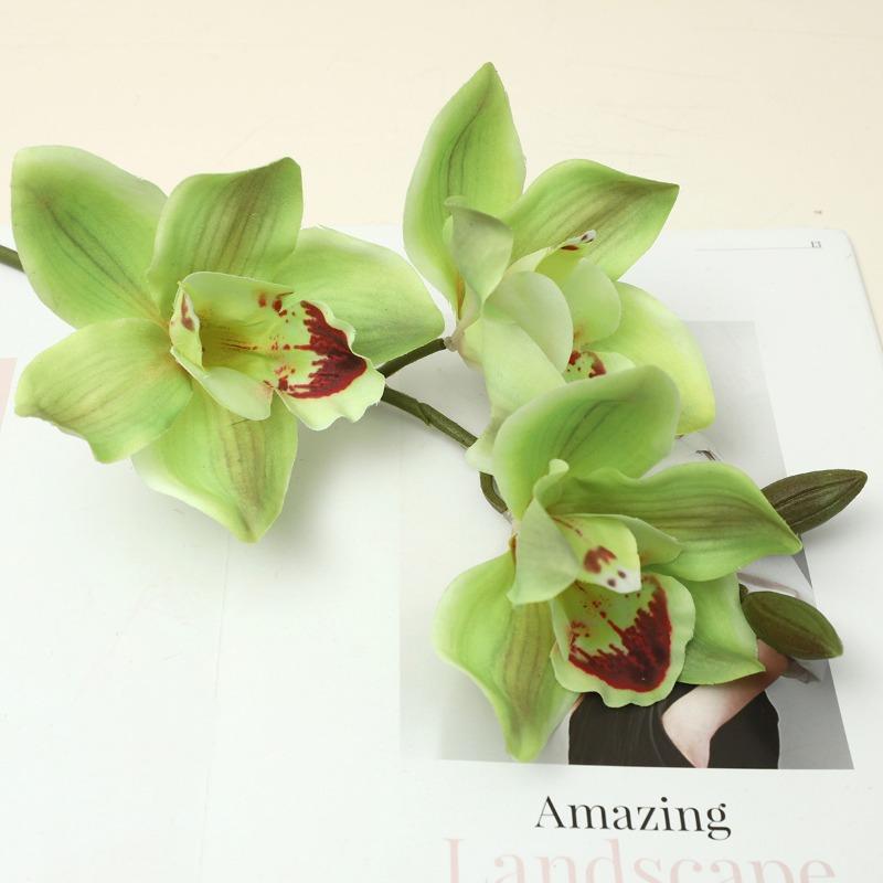 Имитация касания Цимбидиум Гоеринга Имитация Цимбидиума Гоеринга Украшение для дома, гостиной Искусственный цветок Бонсай зелёный