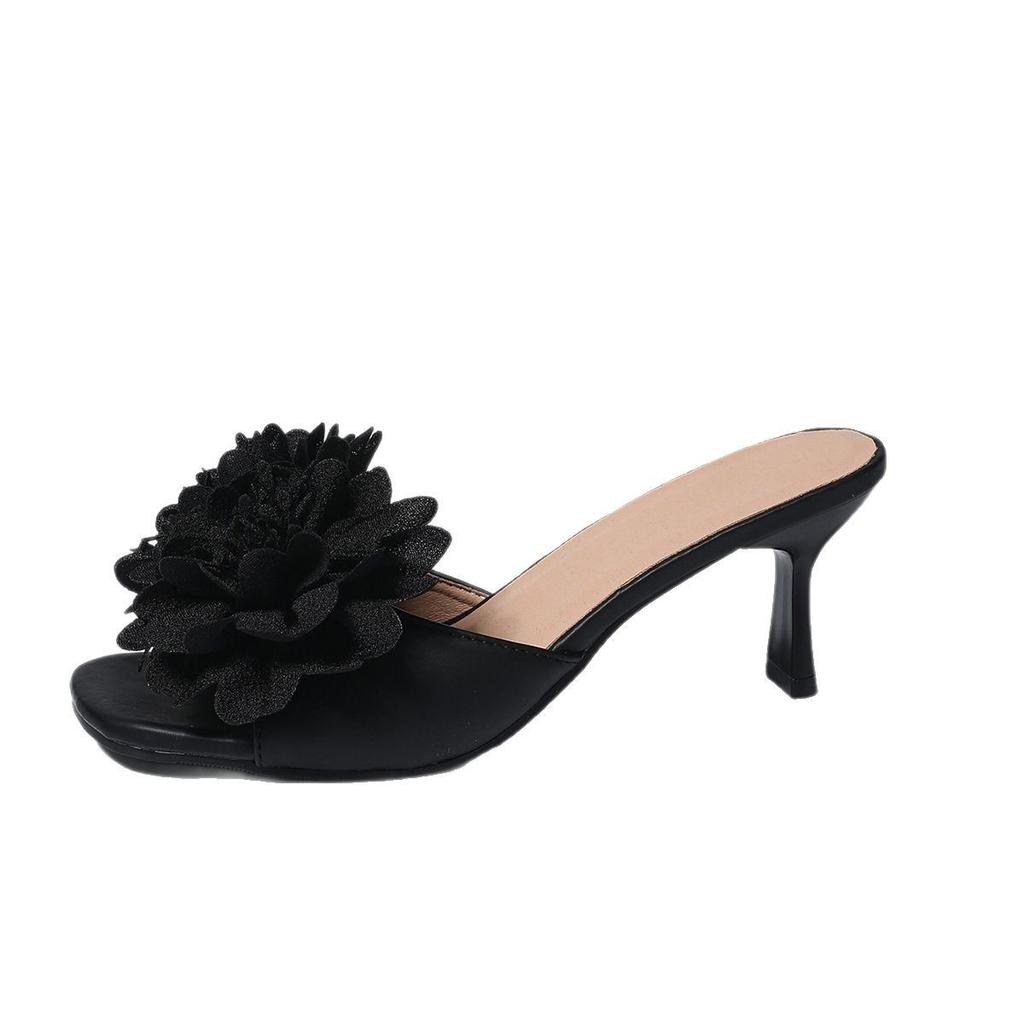 Foreign Trade New Large Size Flower High Heel Slippers Women's Head Fish Mouth Fine Heel Fashion Cool Slippers Wish Source