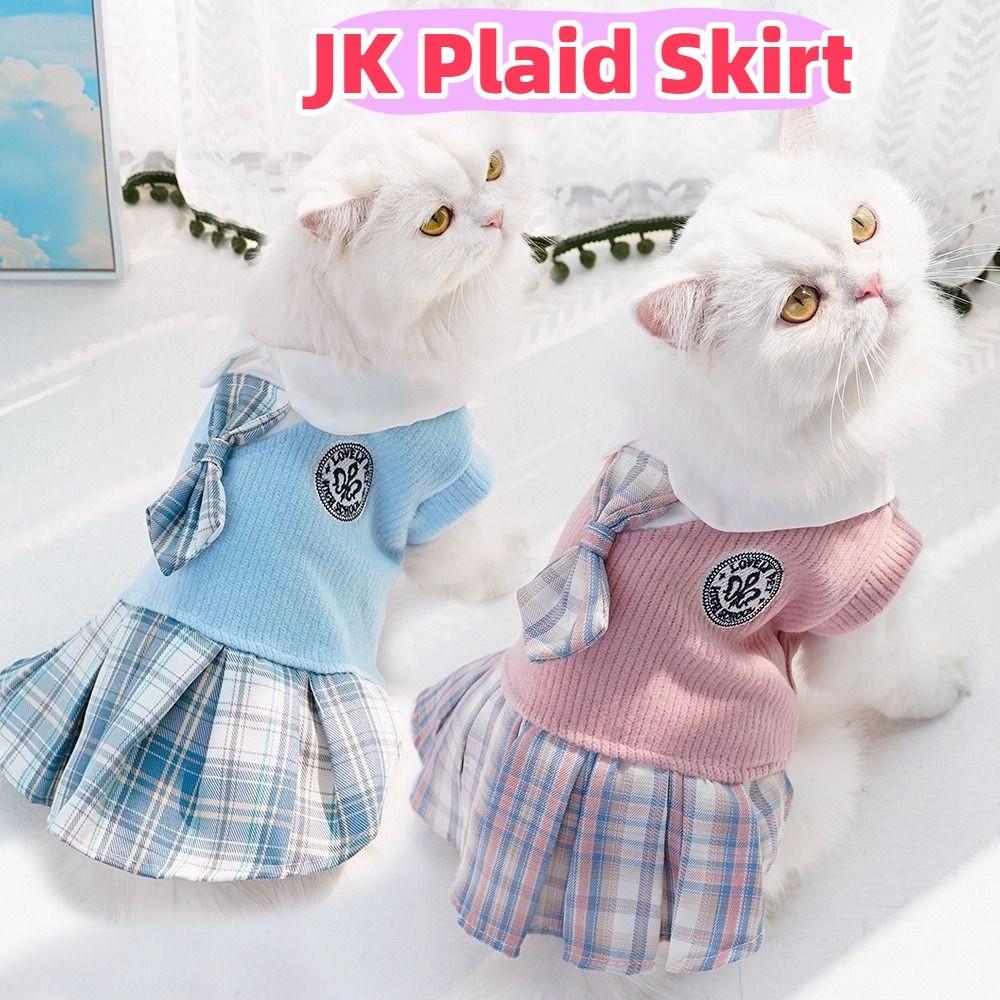 Knitted Pet JK Plaid Skirt Kawaii Dog Dress School Uniform Cat Clothes Small Medium Dogs