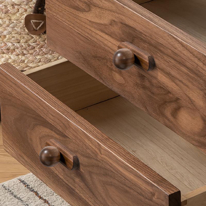Modern Simple Walnut Solid Wood Cabinet Door Handle Round Drawer Wardrobe Handle Rounded Design for Home Furniture