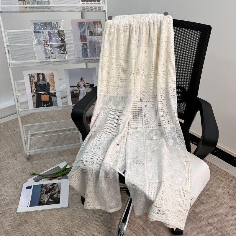 Summer Loose Pants Vintage White Pants Women High Waist Sweet Embroidery Flower Pants Lace Korean Y2k Aesthetic Casual Trousers