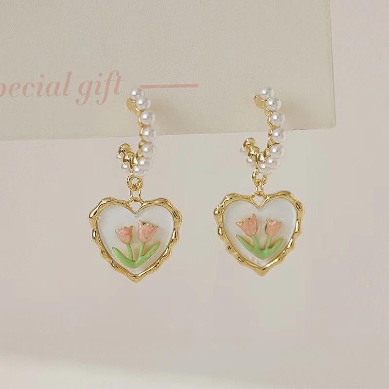 Geometric Green Retro Korean Square Earrings for Women
