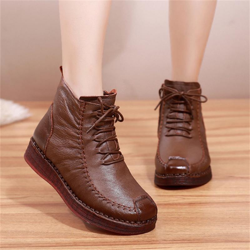 Women's Shoes Genuine Leather Boots Women's Fashion Winter Boots Female Flat Shoes Non-slip Warm Shoes Women Ankle Boots