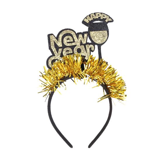 2026 New Year Headband with Number Logo Black Golden Sequin Design Streamer Decorated Hair Hoop Team Unity Prop