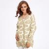 Autumn Winter Women Jacquard Sweater Loose Knit Coat V Neck Long Patterned