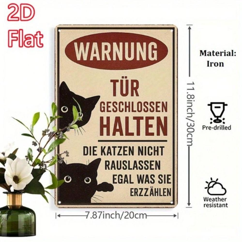 Metal Poster Wall Art Vintage Cat Attention Sign Country Style Home Decor Flat Hanging Plate