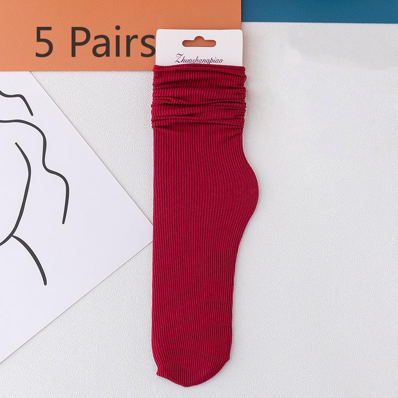 5 Pairs of Women's Summer Thin Breathable Academy Wind Tube Pile Socks